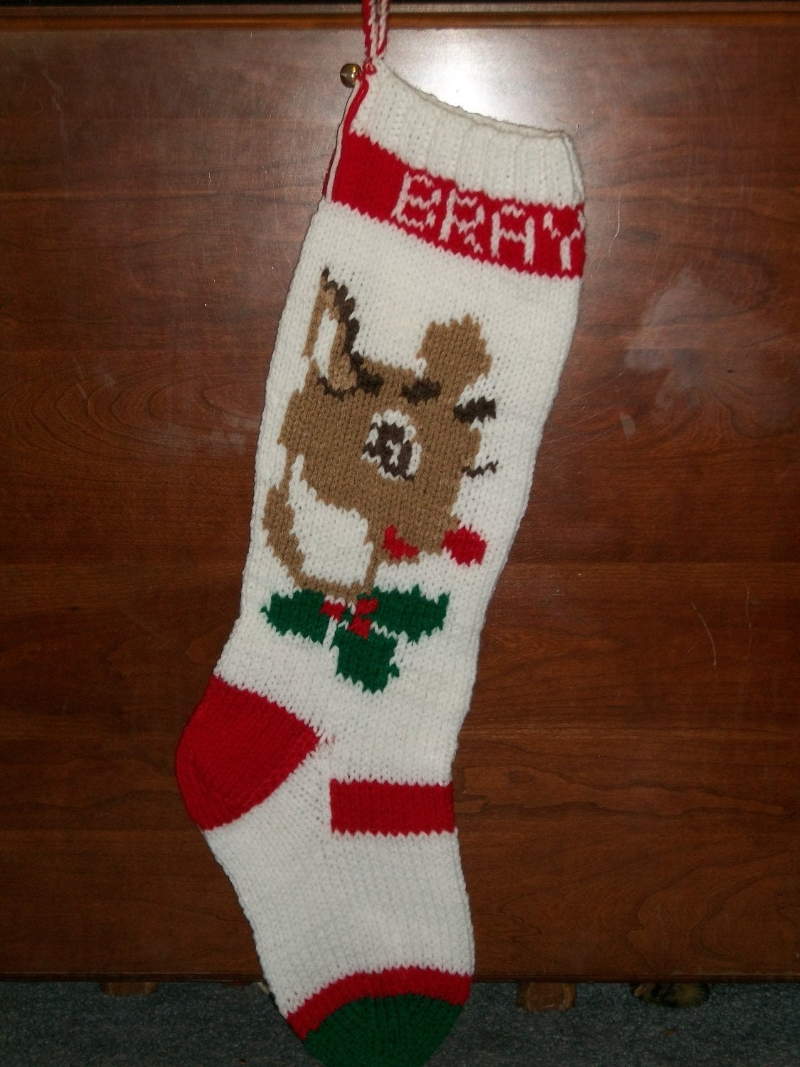 Hand Knitted Custom Order Rudolph Head by knottyneedleworker