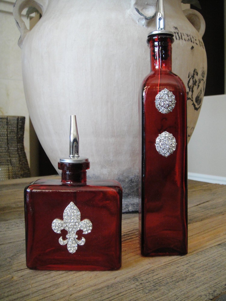 Set of 2 Red Embellished  Oil and Vinegar Set
