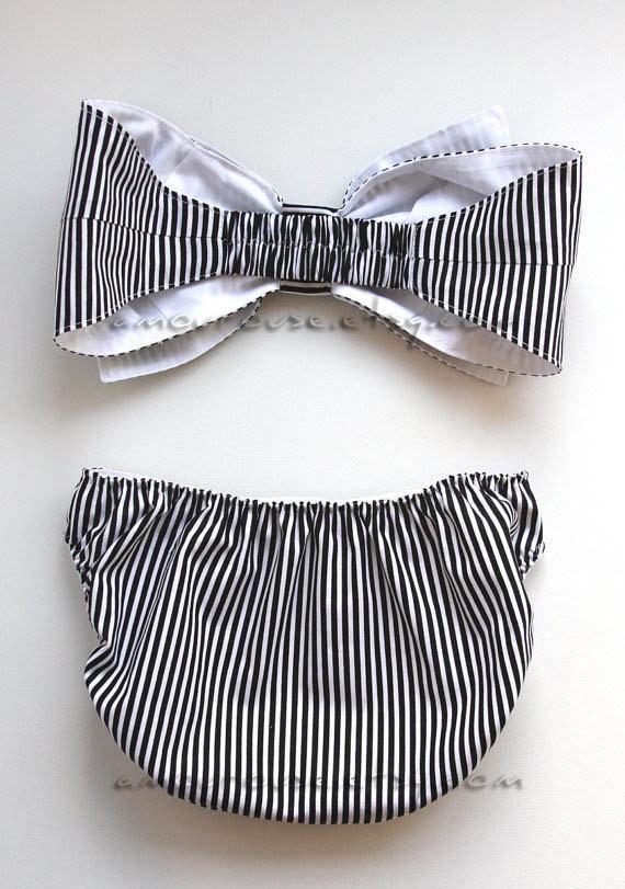 Black and White Stripe Bow Bandeau Set