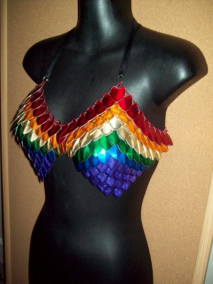 Pride, chainmaille, bra, scalemail, bikini, rainbow, bra, scale bikini, fantasy armor, burning man, fairy fest, sexy, gypsy, lesbian, gay