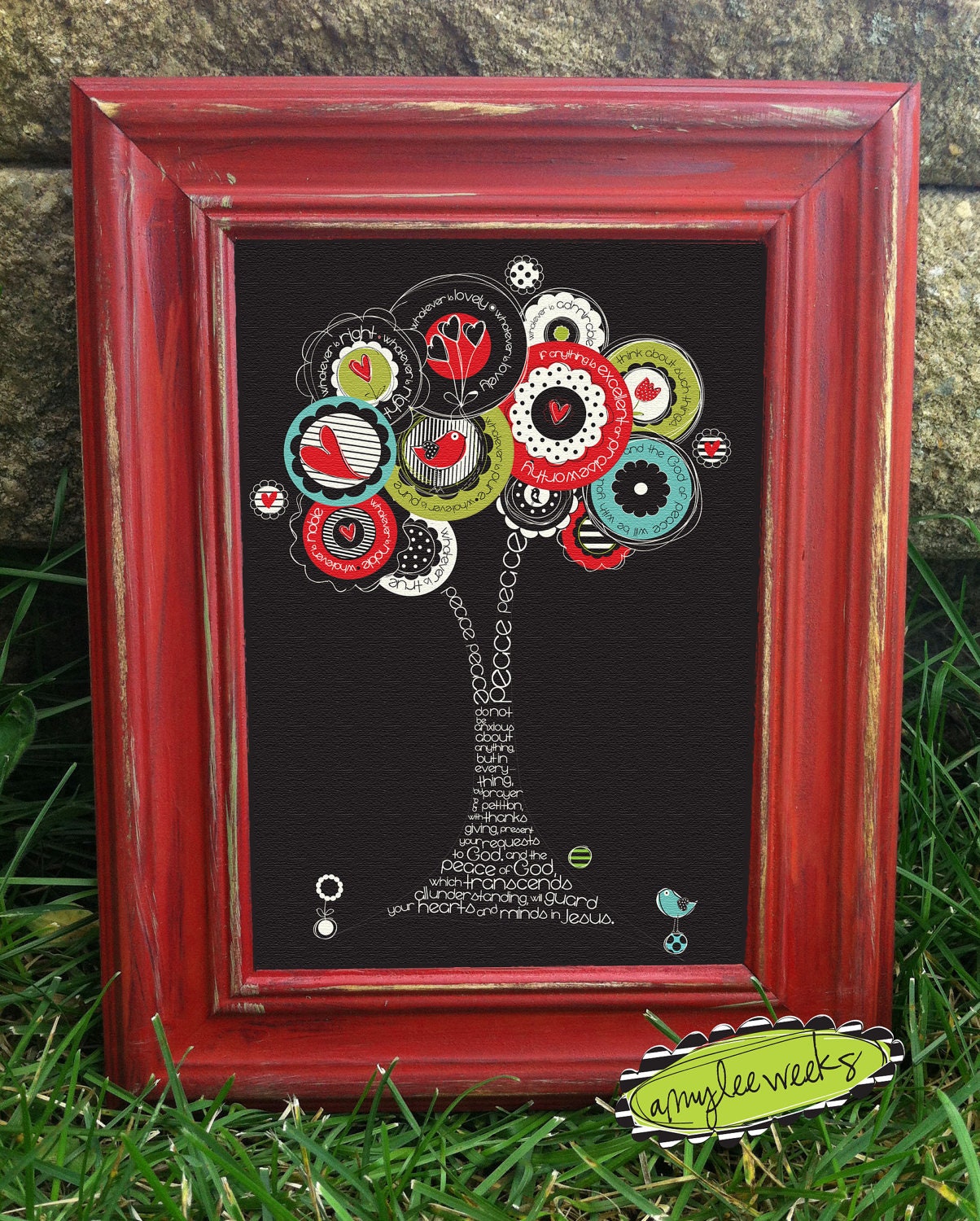 Scripture Art, Christian Art, Trees of Hope - Peace, canvas-mounted framed art (5x7)