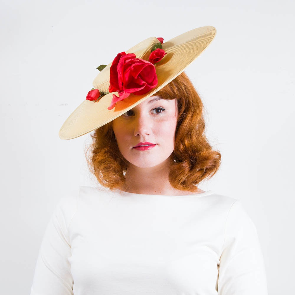 vintage 1940s hat / wide brim straw hat / Bernallen