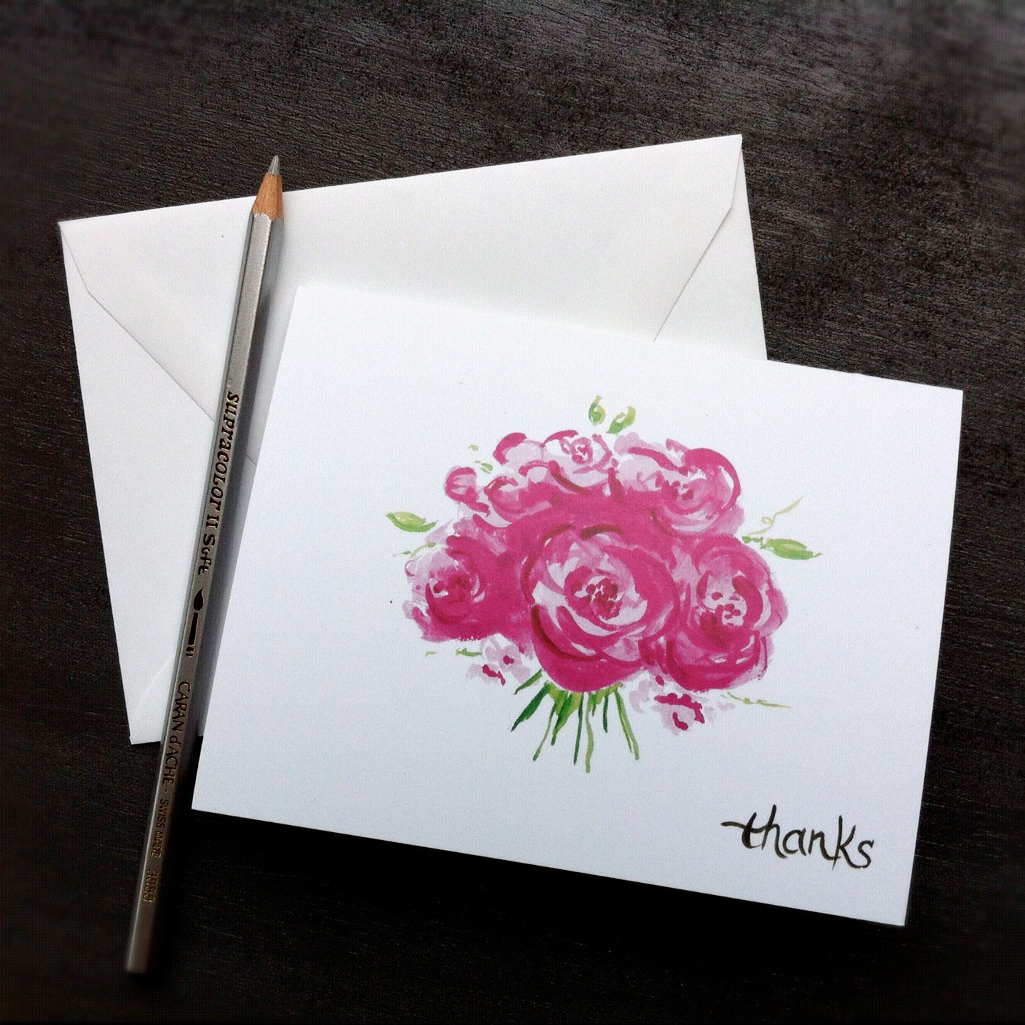 Watercolor Hand Painted Flowers - Thanks