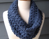 SALE - JASMINE Hooded Cowl, Infinity Scarf, Neckwarmer, by ArtsyCrochet, Unisex - Dark Country Blue (Ready to Ship)