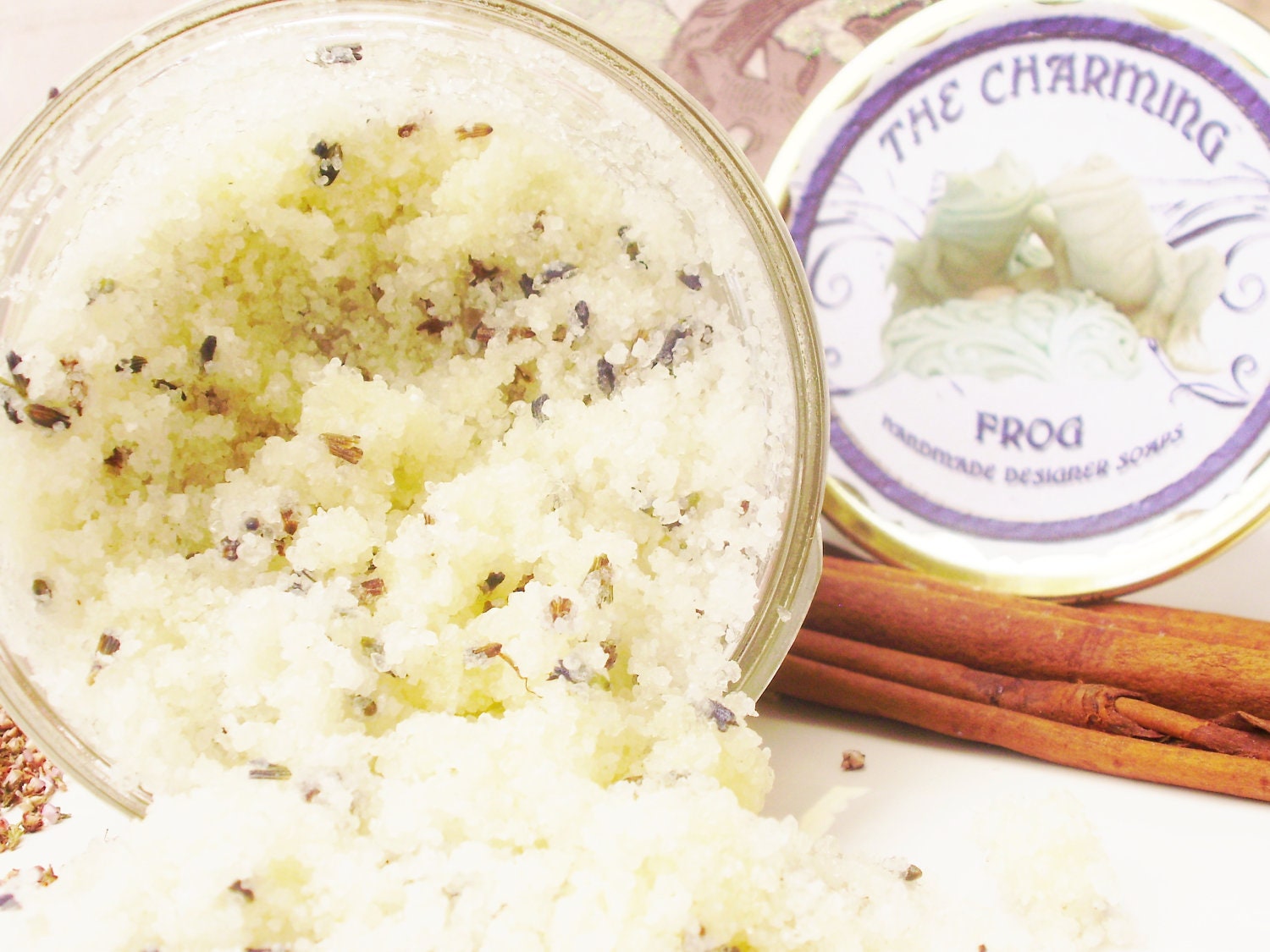 SALT SCRUB, All Natural Dead Sea with Grapeseed Oil & Olive Oil, Lavender Leaves, Scented in Lavender and Lemon
