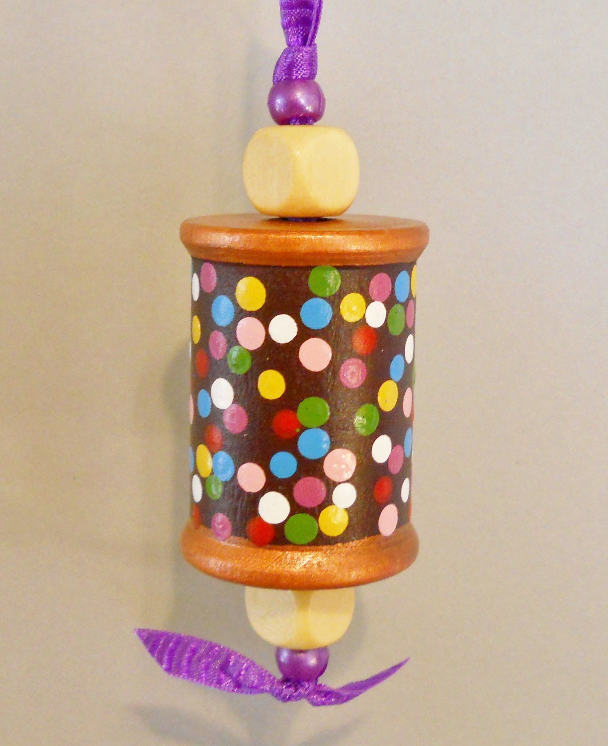 Handpainted Wooden Spool Christmas, winter, colorful, decorative Ornament - 2HeartsDesire Handpainted Wooden Spool Christmas, winter, colorful, decorative Ornament - 2HeartsDesire