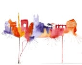 Rome city Original watercolor painting 13x19 Abstract painting - citysakape