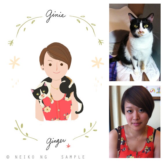 Limited of 10: (3 left )Custom Portraits, You and your pet together- Pet owner and Pet portrait