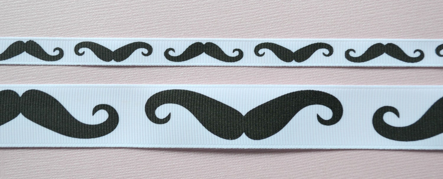 Black Mustaches on 3/8" and 7/8" grosgrain ribbon combo set- Movember Il_570xn