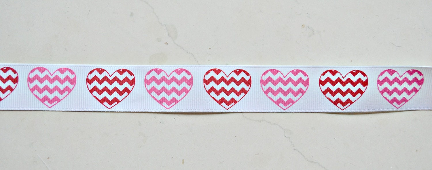 Chevron hearts 7/8" grosgrain ribbon Valentines day Il_570xn
