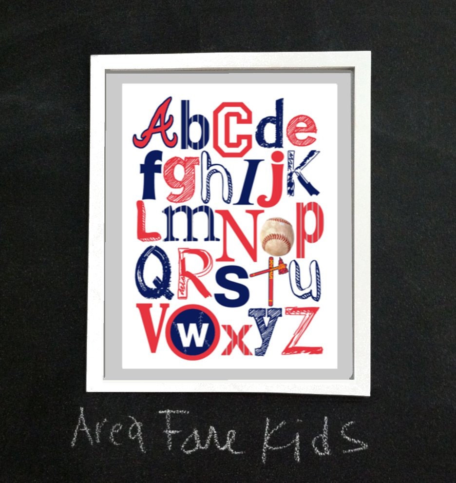 8 x 10 ATLANTA BRAVES baseball ABC Nursery Art Print