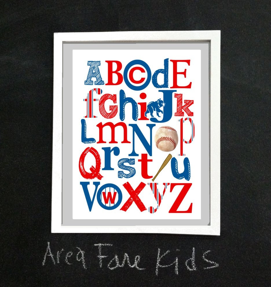 8 x 10  CHICAGO Cubs baseball ABC Nursery Art Print