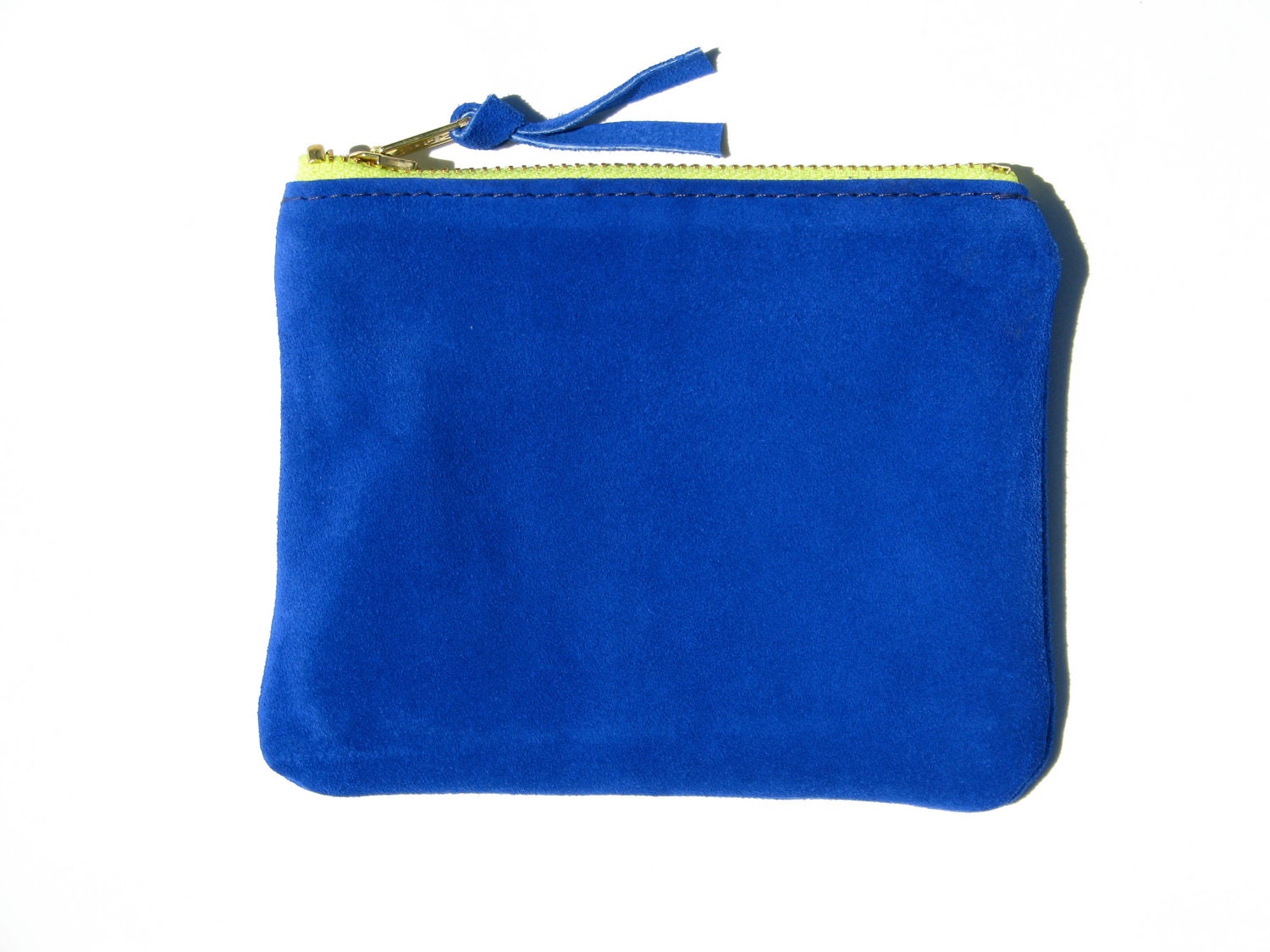 C O B A L T & N E O N / / / The MINI  Pouch / / / small leather zipper pouch in bright blue and  neon yellow