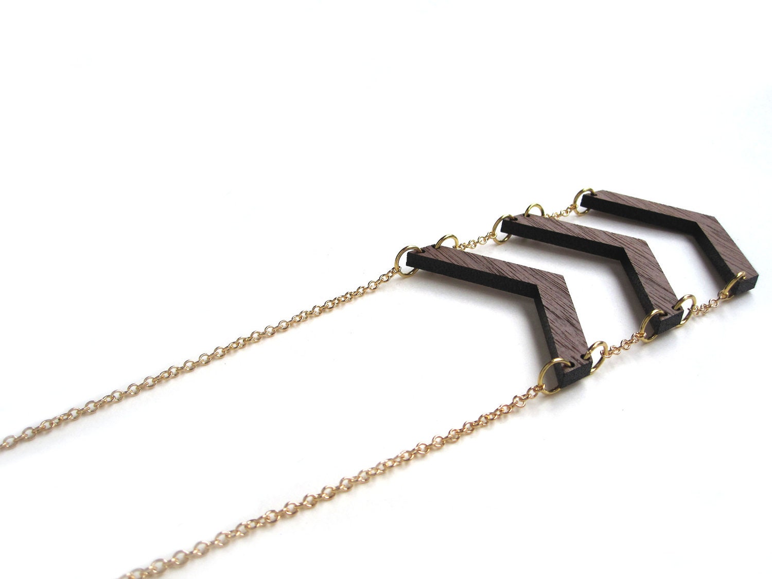 Stacked Chevron Necklace - Laser Cut Wooden Chevron Pendants & Long Gold Chain Necklace - Made to Order