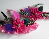Wedding Garters, Leopard/Cheetah Garters, Fuchsia Pink Satin Garters, Kanzashi Flower, Peacock Garter, Rhinestone Garter, Prom Garters