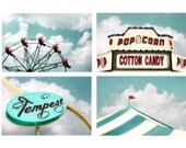 40% Off, Set of 4,  8x10, carnival art, mint, yellow,clouds, fun, girls, boys,cottage decor, kid's wall art, nursery or home