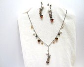 Carnelian Beadwork Jewelry Set with Crystals and Pearls