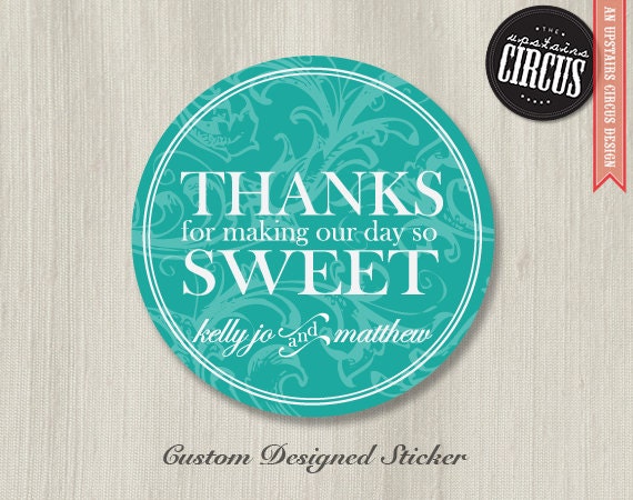 100 Custom Wedding Stickers - Classic Filigree Thank You Labels - 2 inch round