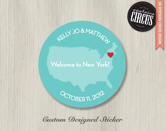 100 Custom Wedding Stickers - State Love Welcome Theme - 2 inch round