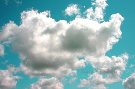 Clouds, Spring, White, Blue, Mint, Teal, Turquoise, Home Decor - Nature Photography - 8x10 Print - Other Sizes Available, Summer