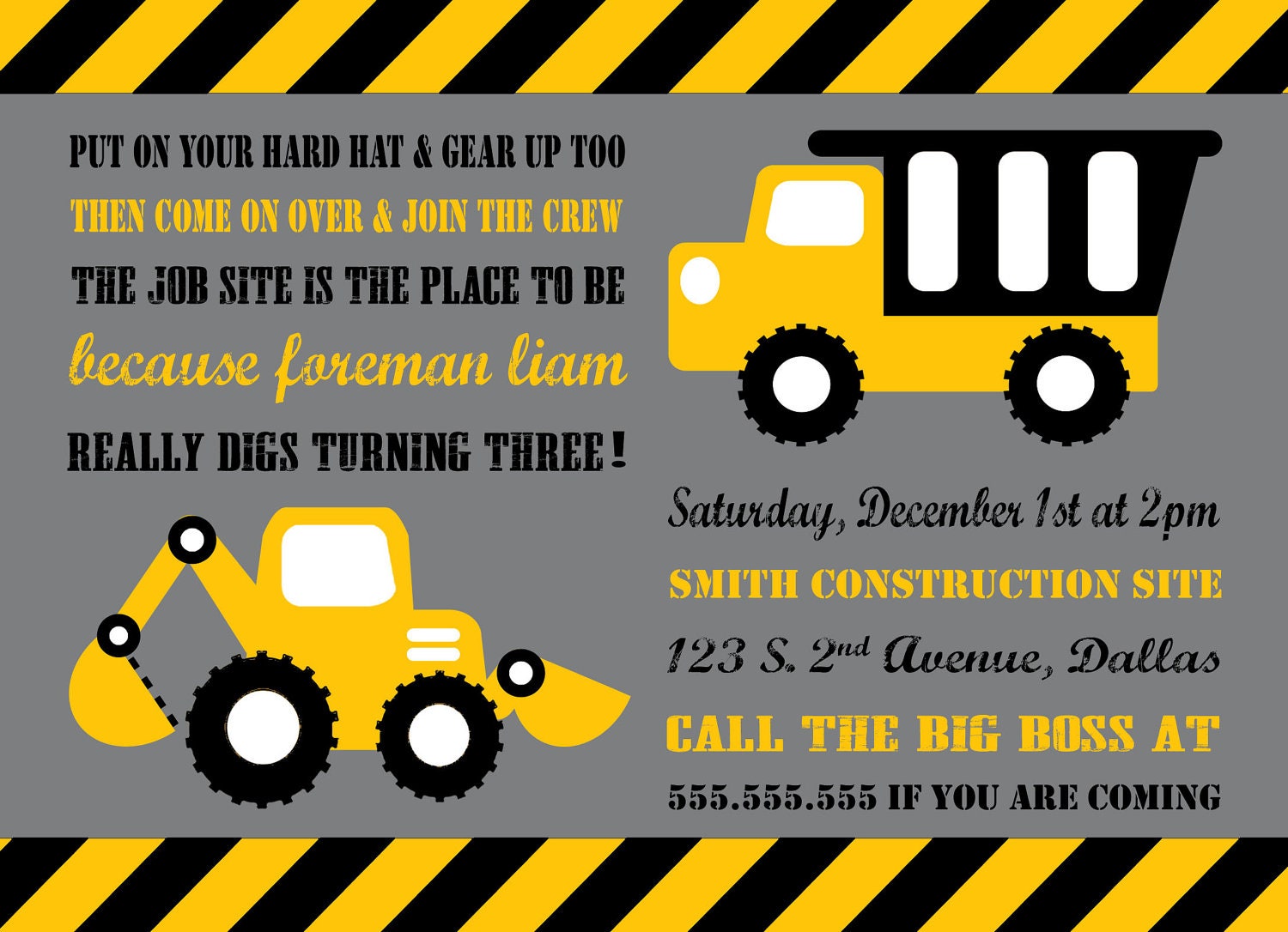 Dump Truck Birthday Invitation - Construction Birthday