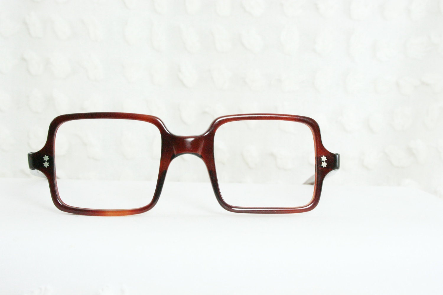 Vintage 60s Square Glasses Mod Tortoise 1960's Geometric Eyeglasses Brown Horn Rim NOS Unique 46/22 Optical Frame France