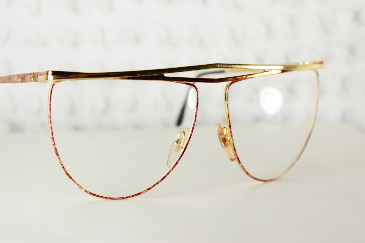 Vintage 1980s Glasses 80s Eyeglasses Laura Biagiotti Yellow Gold Silver WIre Rim Orange Oil Slick 62/15 Oversize Modern Optical West Germany
