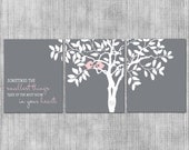 Nursery Wall Art - Custom Love Birds - Gray and Pink - Baby Girl - Kids Room - Set of 3 8x10 Prints