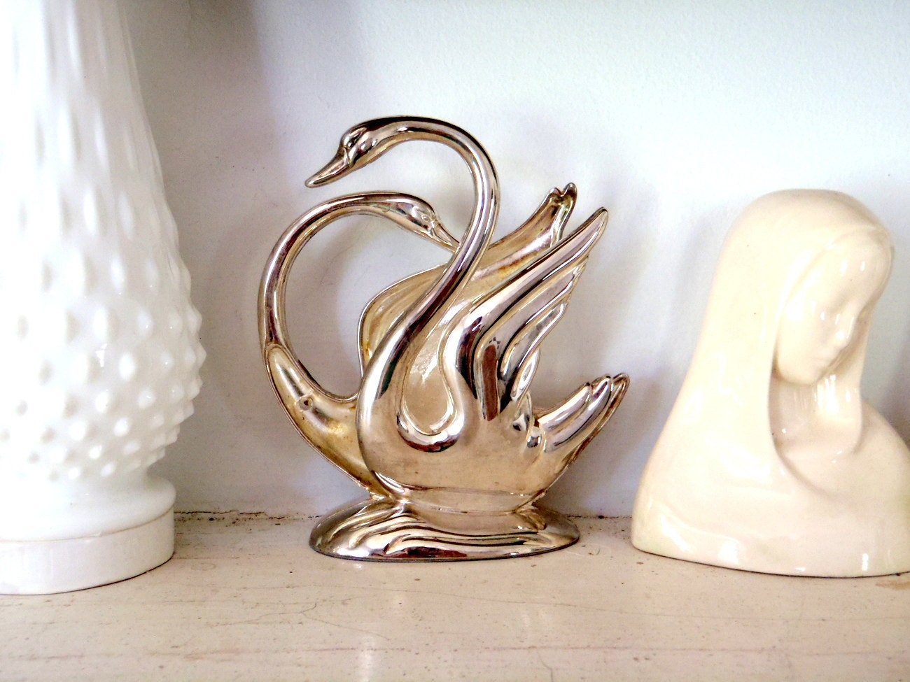Swan Letter Holder Vintage Metal Desk Organizer Two Headed Swan
