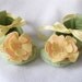 Felt Baby Booties Hand Stitched Pale Green Peach and Yellow Flower Blossoms