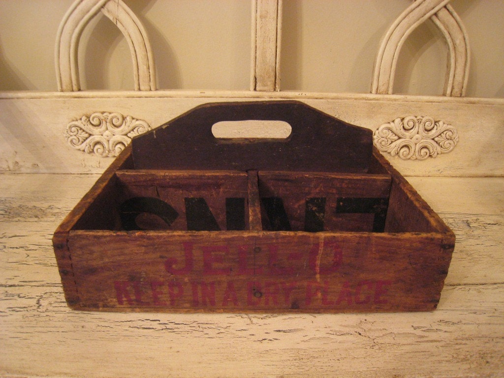 Rustic Divided Wood Box - Catchall Tote - Jello