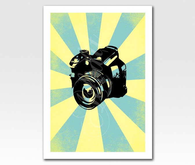 Art Print A3 Print Vintage Camera Yellow and Blue Home Décor Nursery Baby Art Original Design by Adidit Print no. 168