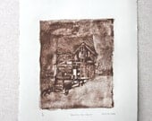 Gracefully into Infinity, an original lithograph, sepia on gray paper