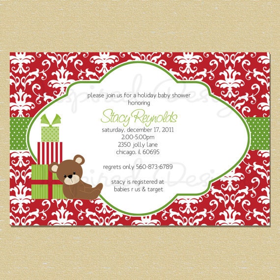 Christmas Bear Gift Holiday Baby Shower Invitation (Neutral - Boy or Girl) Il_170x135