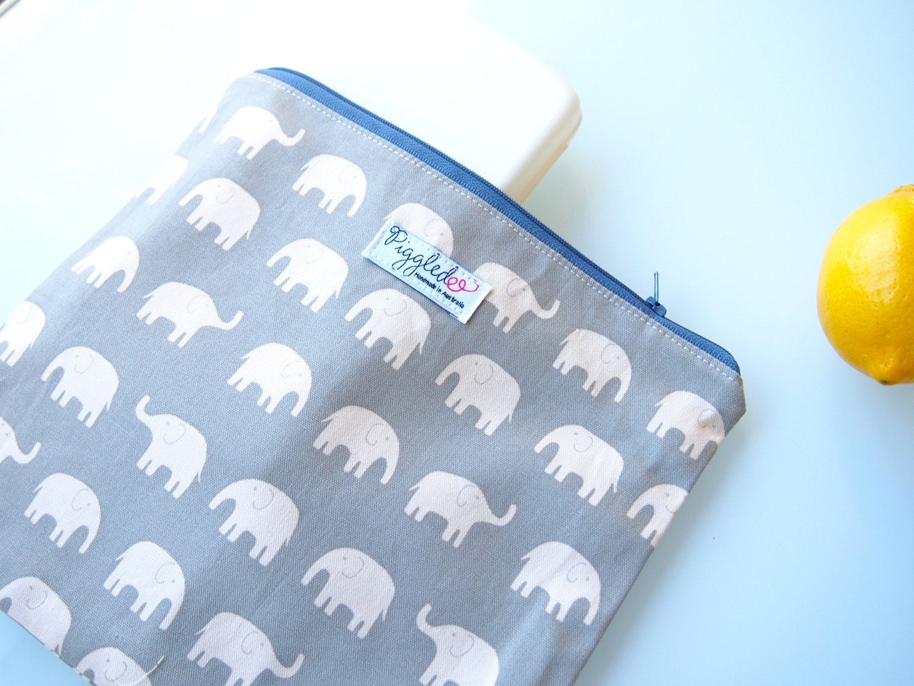 Zippered Pouch / Nappy or Diaper Case - Gray Elephants