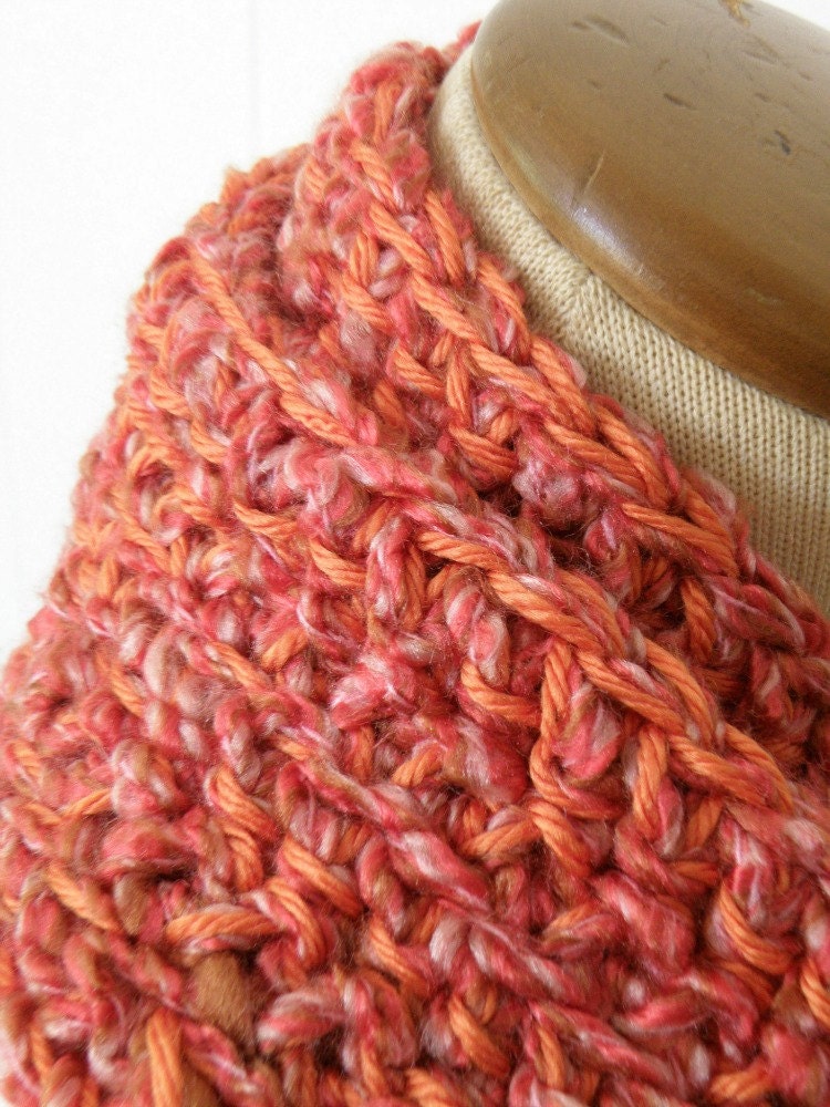 Orange and Pink Thick Chunky Cowl Scarf - Ships FREE in the USA