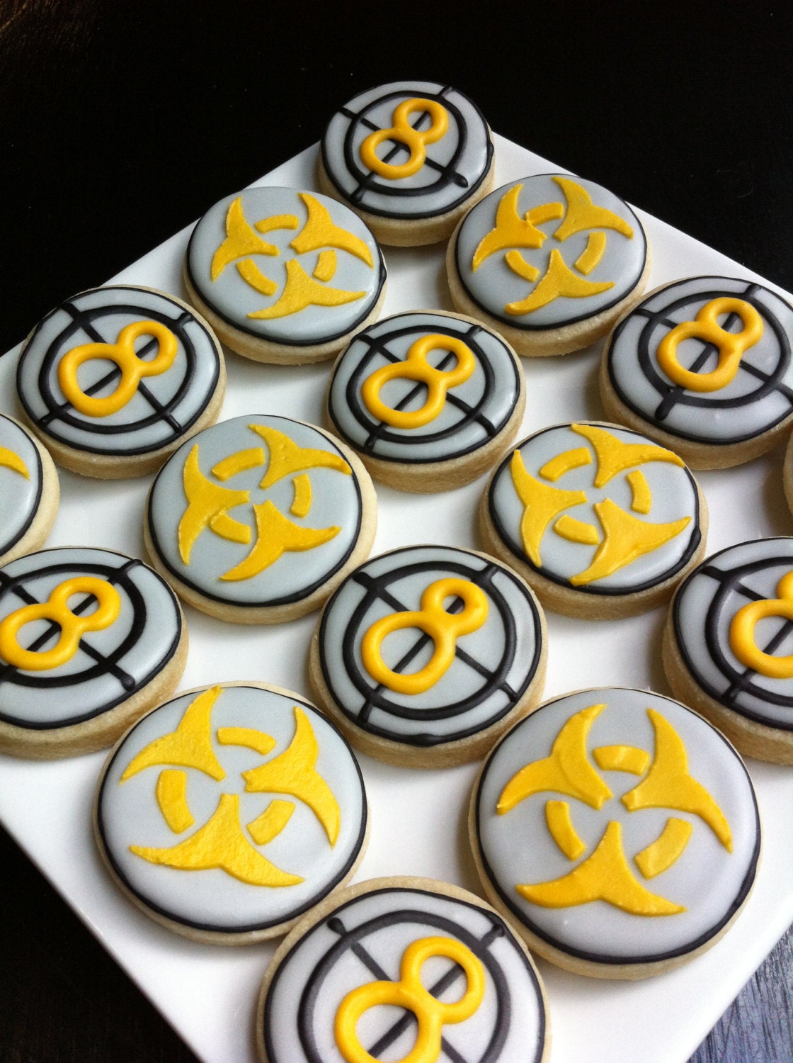 Zombie theme cookies Targets and Biohazard symbols 2 dozen