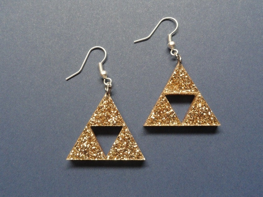 Triforce Zelda Acrylic Earrings - Gold Glitter