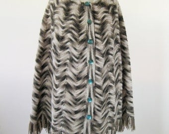 70s Marled Knit Shawl Fringe Womens Size Small Medium Large