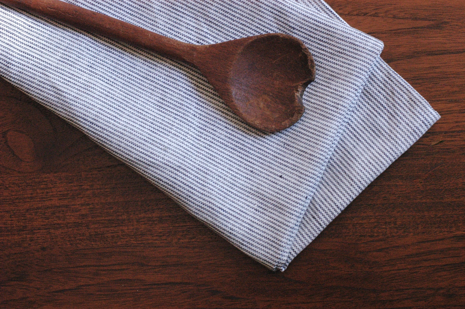 Linen Kitchen Tea Towel Rustic Blue and White Stripe Dish Towel, Set of 2