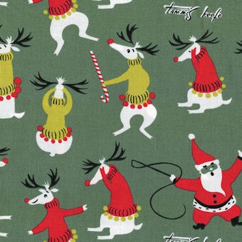 Unruly Reindeer Santa Green Christmas Quilt Fabric MICHAEL MILLER 1 yard