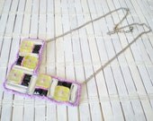 Mod Mosaic Bib Necklace with Lemon Yellow, Lavender, Black, & Silver Beads