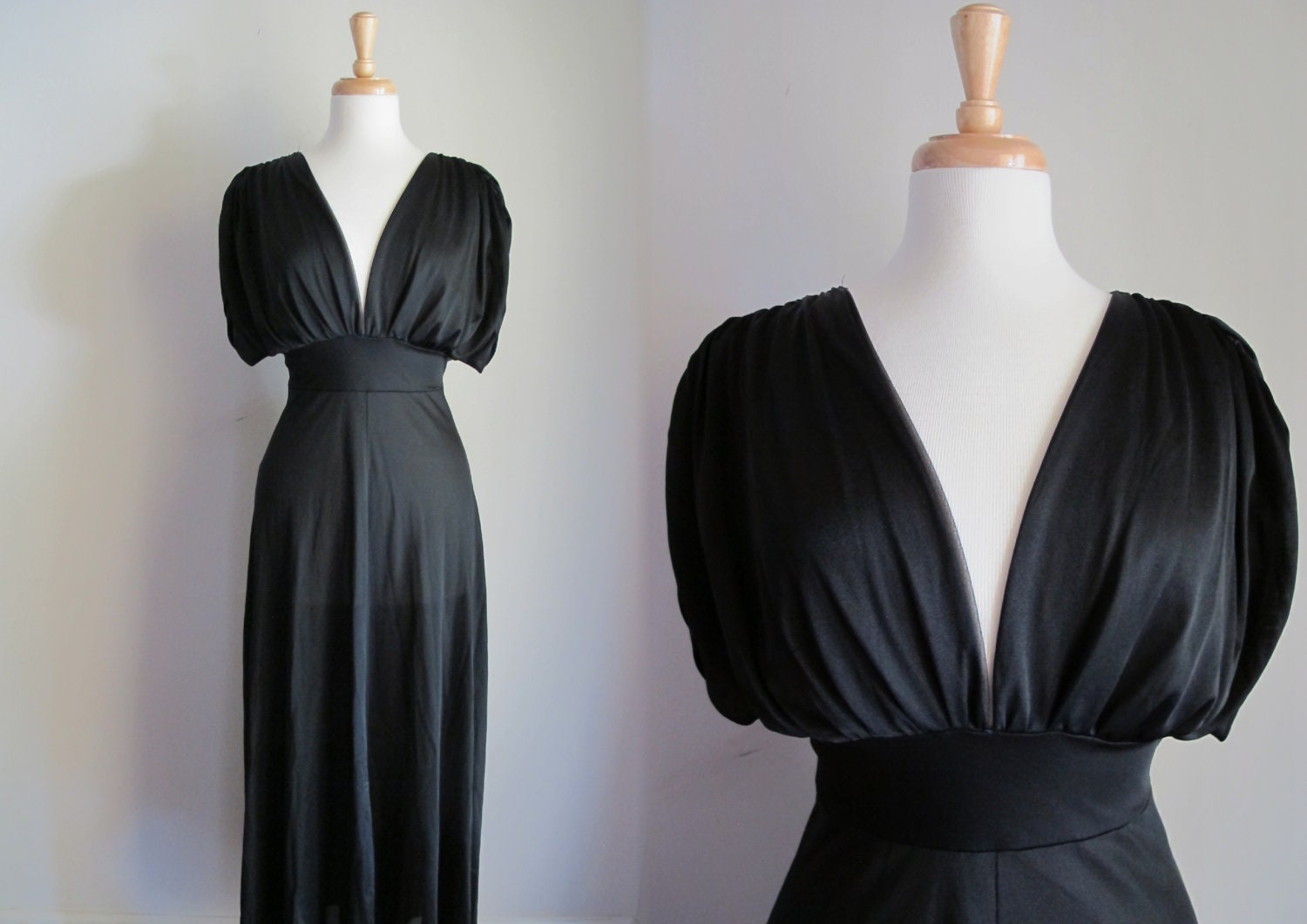 Vintage Black Gown / Long Nightgown / French Gown