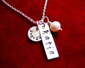 Necklace with Kids Name and Birthdate Sterling Silver Hand Stamped Tag
