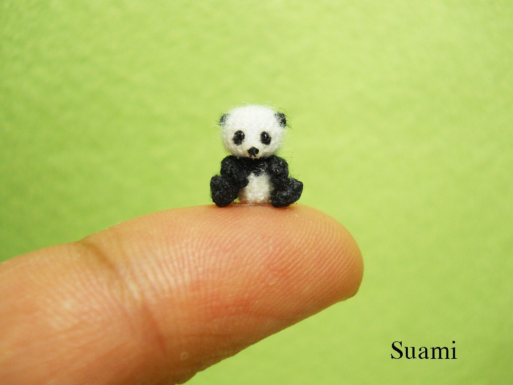 Micro Miniature Panda Bear 0.4 Inch - Extreme Tiny Amigurumi Thread Crochet Bear Stuff Animal - Made To Order