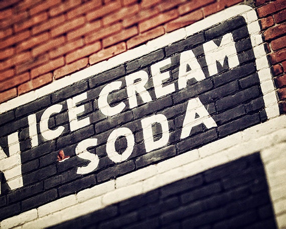 Kitchen Art, Ice Cream Soda Shop, Retro Kitchen Decor, Black, White, Red, Vintage Sign Picture, Game Room Decor, Retro Child's Room Art.
