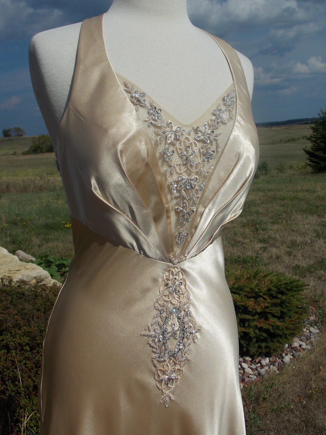 Champagne Beaded 1930s Inspired Wedding dress reception dress alternative dress