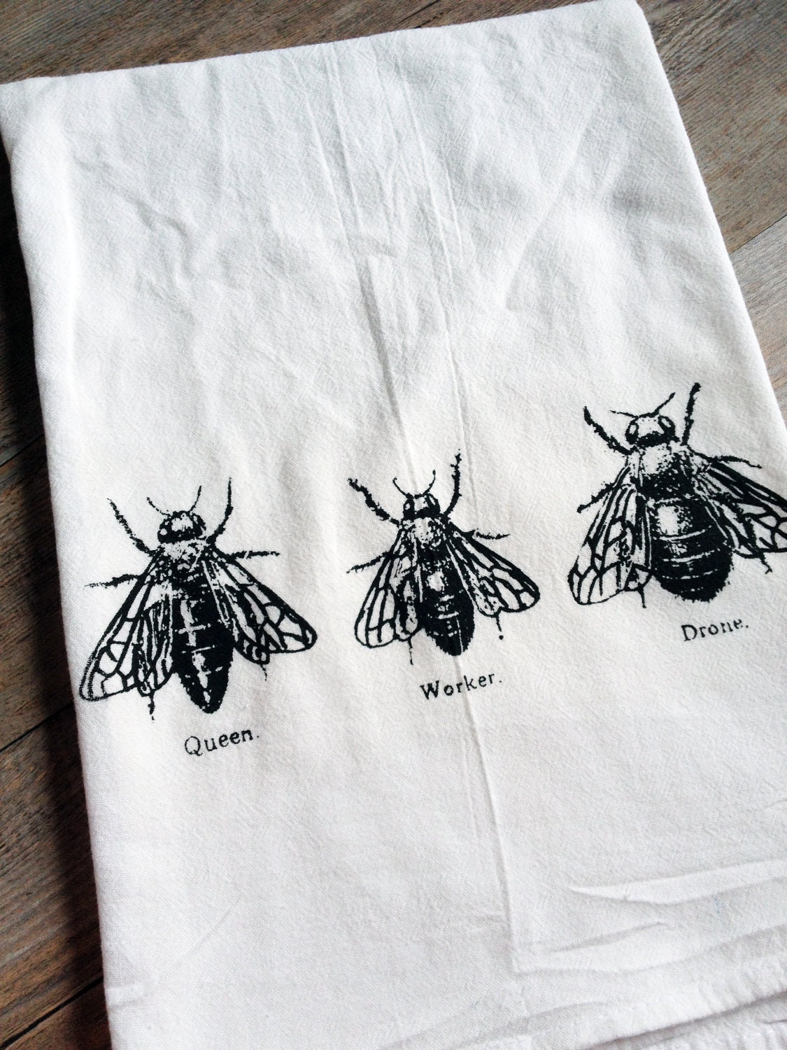 Bee Trio Screen Printed Kitchen Flour Sack Tea Towel - Earth Friendly and Reusable