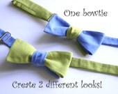 Men's bow tie,  2 inch x 4.5 inch bow, I make freestyle bowties for men, handmade in pure cotton, green, blue, self tie