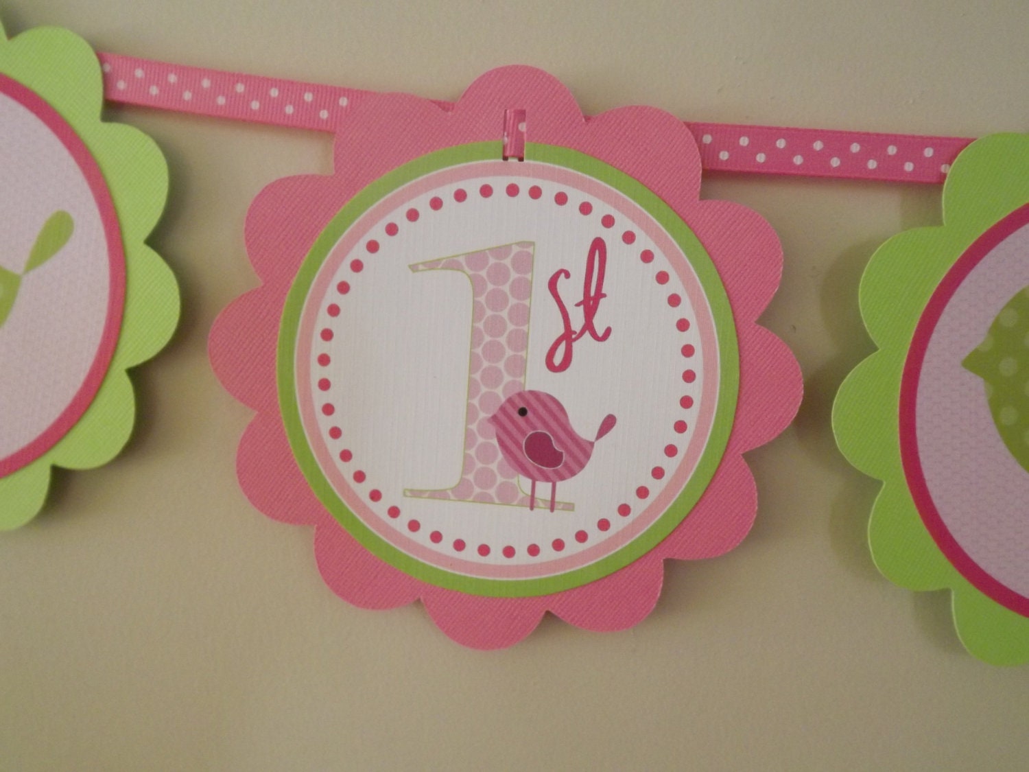 Sweet Tweet Collection in Pinks and Green: Happy Birthday Word Banner Il_570xn